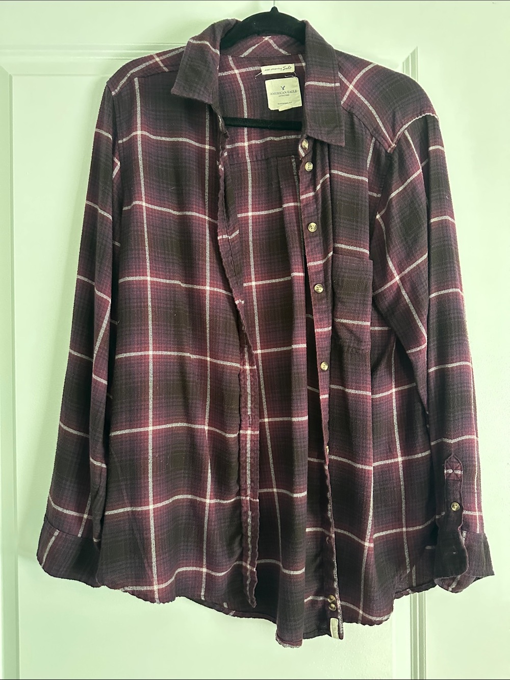 American Eagle Long-Sleeve Plaid Flannel - Burgundy